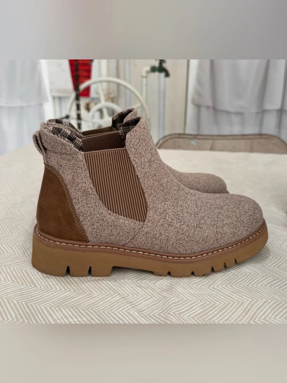 Corkys Taupe Chelsea Booties with Brown Accent